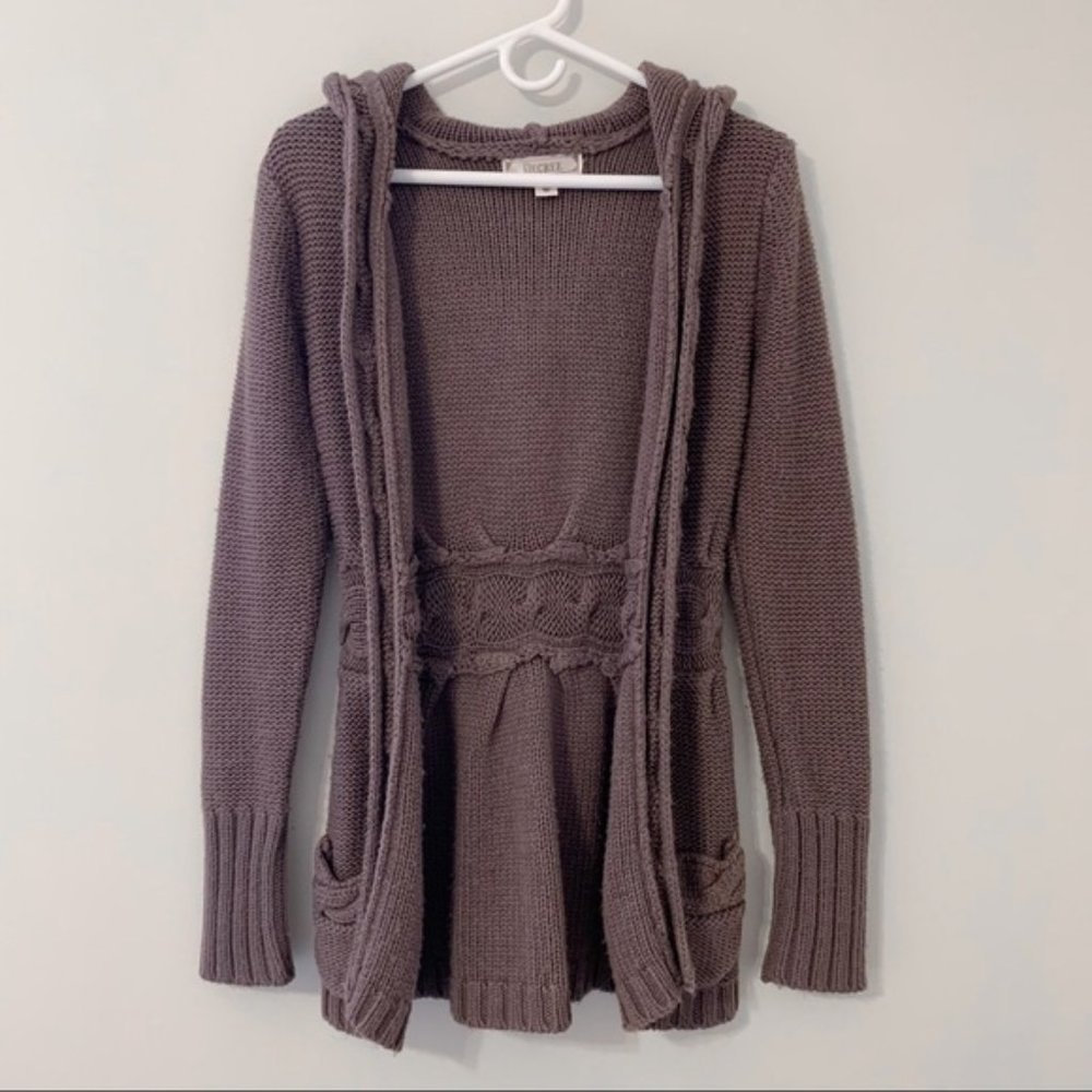 Brown Knit Cardigan with Hood Size Small